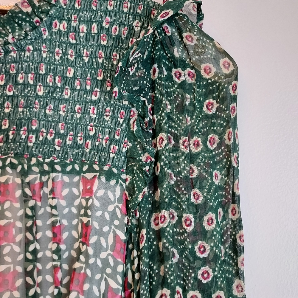Anthropologie Riannon Print Long Sleeve Smocked Dress Size XS - Picture 5 of 12